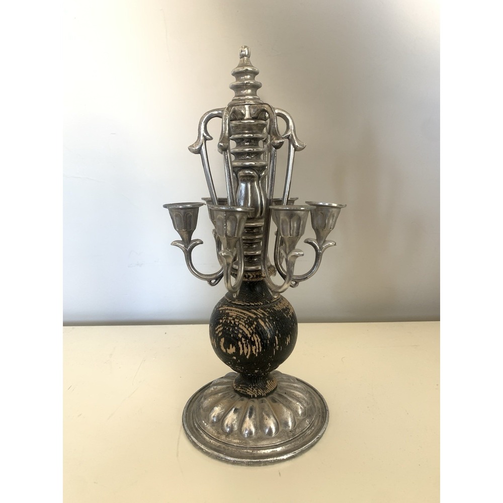 Vintage Victorian Silver/Black Table Piano 6 Arm Candelabra Candlestick Holder
